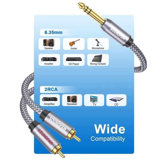 MOSWAG 1/4 to RCA Cable, Quarter inch TRS to RCA Audio Cable 6.35mm Stereo Jack - Picture 2 of 6